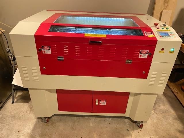 80 Watt Rabbit RL-XX-9060 Laser Engraver, 2017- Fumex FA5 Ventilator,  Chiller, and Brand New Laser Tube Included