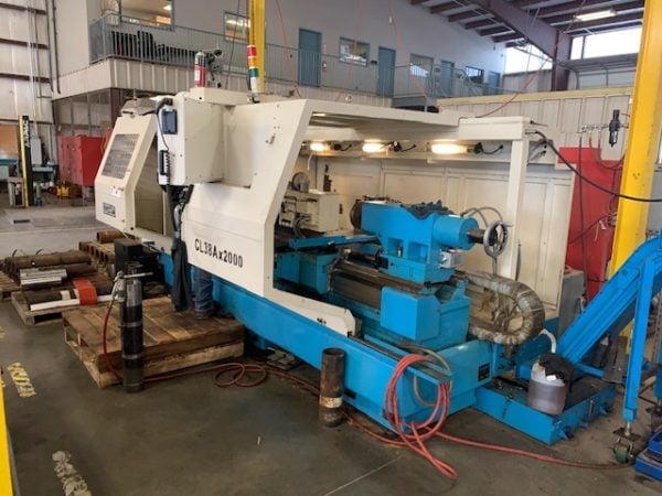 Kingston CL38Ax2000 CNC Lathe, 2013- Fanuc Control, Big Bore, Chip Conveyor