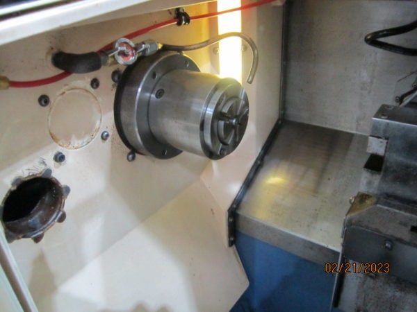 Takamaz XD-8 Twin Spindle CNC Lathe, 2003 - Fanuc Control, Robot Gantry Loaders, Parts Infeed Conveyors - Image 7