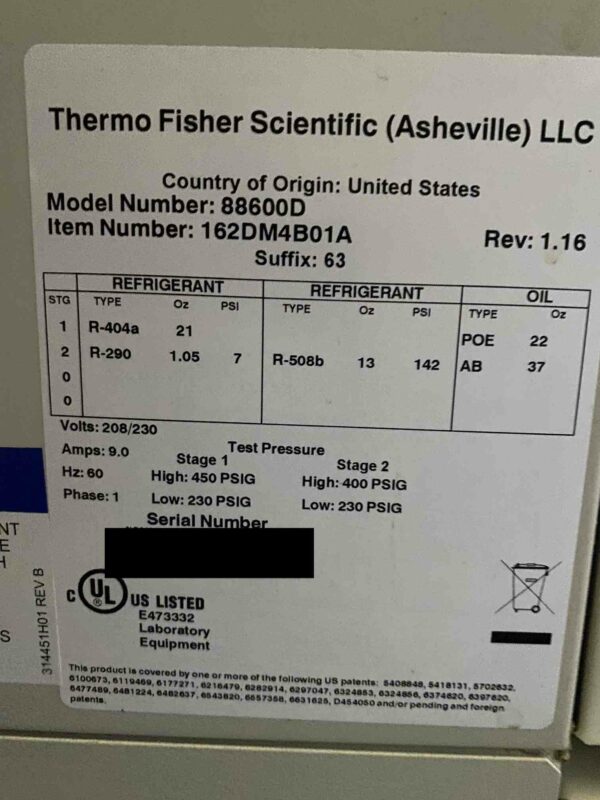 Thermo Fisher Scientific 88600D Freezer