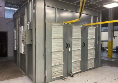 walk-in spray booth with 12000 cfm exhaust fan on vfd lights
