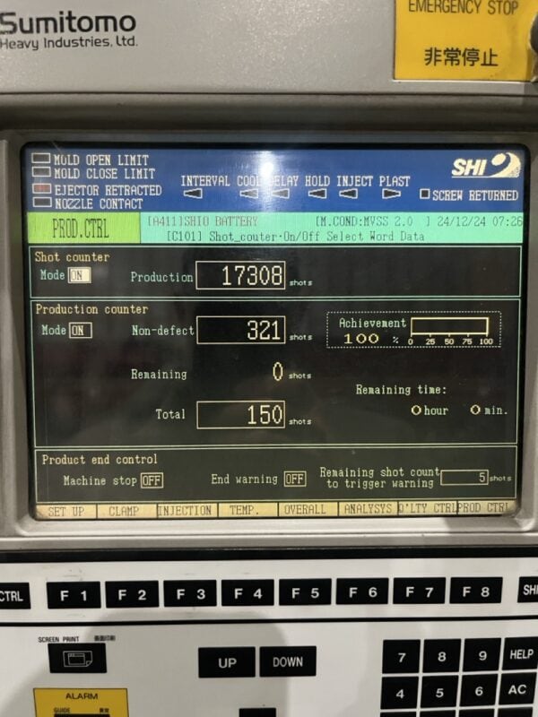 350 Ton 38.2 Oz Shot Sumitomo SH350C Injection Molding Machine, 1998 - Extremely Low Usage - Image 7