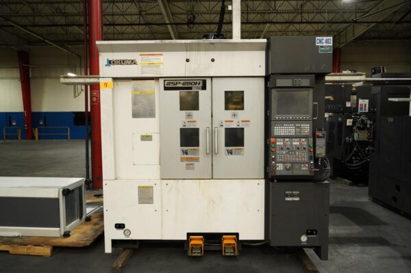 Okuma 2SP-250H Twin Spindle Twin Turret CNC Lathe, 2017 - Robot Loader, Chip Conveyor, Transformer, Inspection Reports from Gosiger
