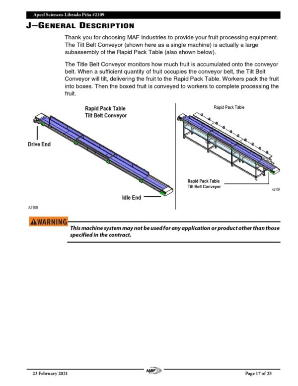 MAF Industries Rapid Pack Tilt Belt Conveyor with 10-Station Rapid Pack Table, 2021 - Image 18
