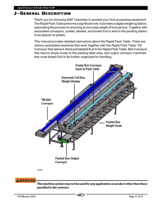 MAF Industries Rapid Pack Tilt Belt Conveyor with 10-Station Rapid Pack Table, 2021 - Image 43