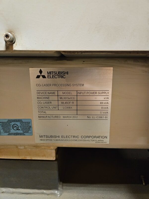 4500 Watt Mitsubishi ML3015 EX CO2 Laser, 2012 - 5' x 10' Table - Dual Pallet, Chiller - Image 4