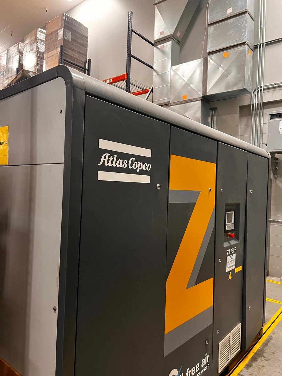 Clean-Room Ready Atlas Copco ZT75FF Rotary Screw Air Compressor – 127 PSI Oil-Free Air, Built-In Dryer, 75 HP