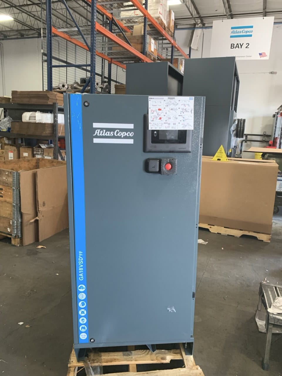 25 HP Atlas Copco GA18VSD FF Compressor, 2024 - Integrated Dryer.
