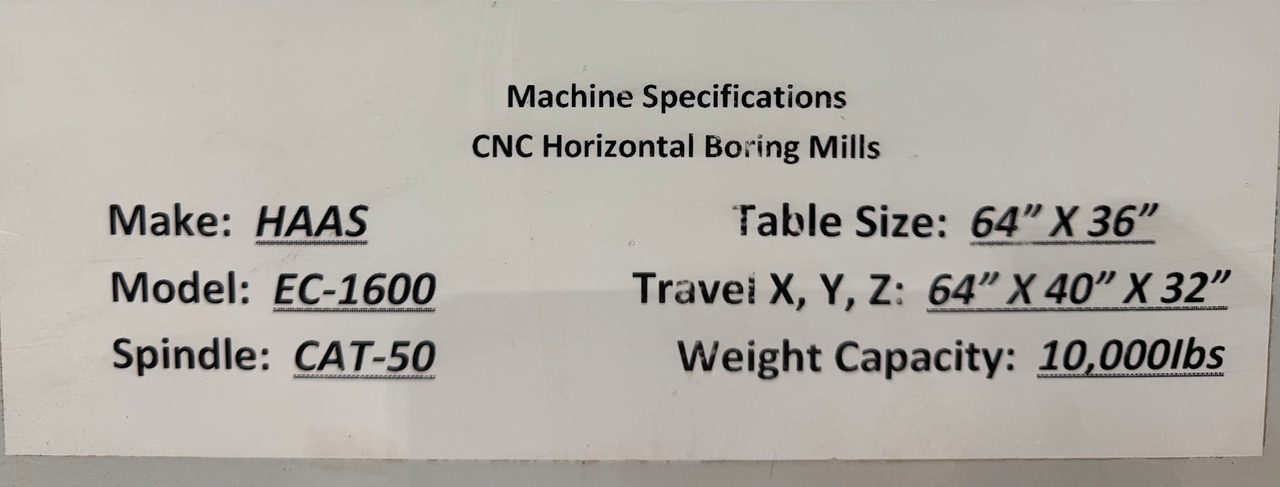 Haas EC-1600-4X CNC HMC, 2007 - Full 4th-Axis, CAT 50, TSC, Chip Conveyor