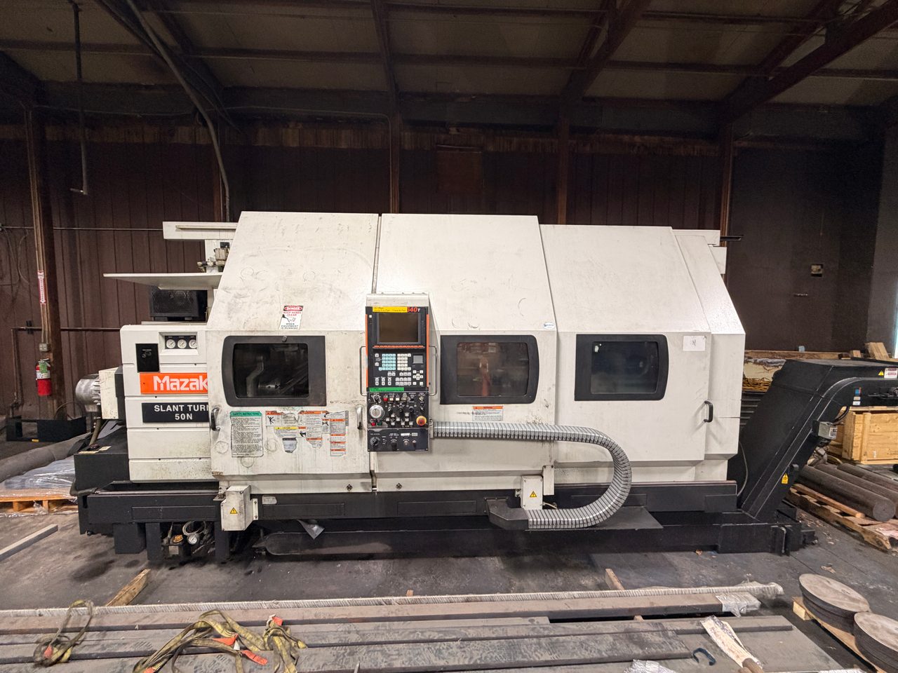 Mazak Slant Turn 50NR CNC Lathe, 2006 - 7.1" Bore, Chip Conveyor