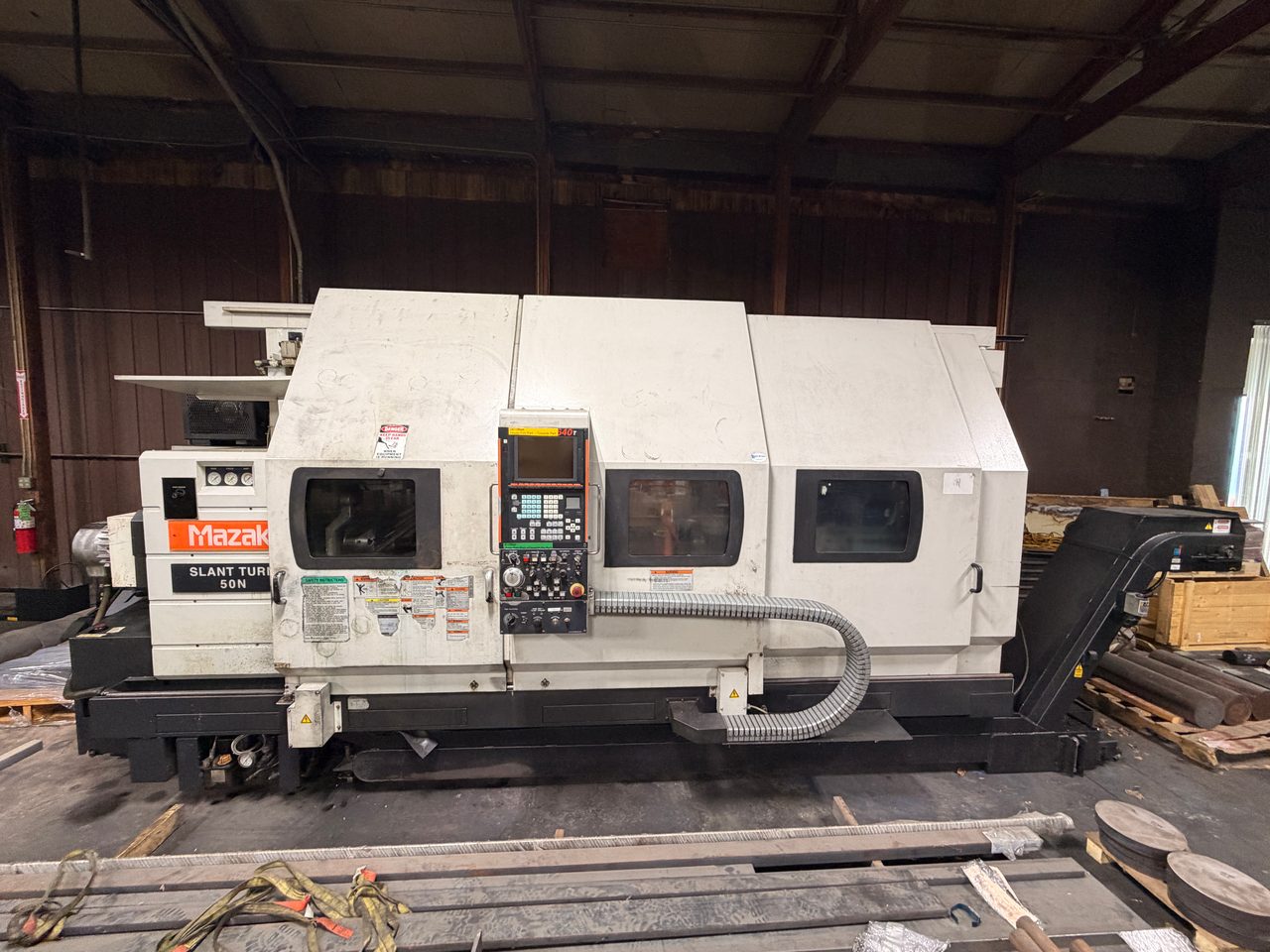 Mazak Slant Turn 50NR CNC Lathe, 2006 - 7.1" Bore, Chip Conveyor