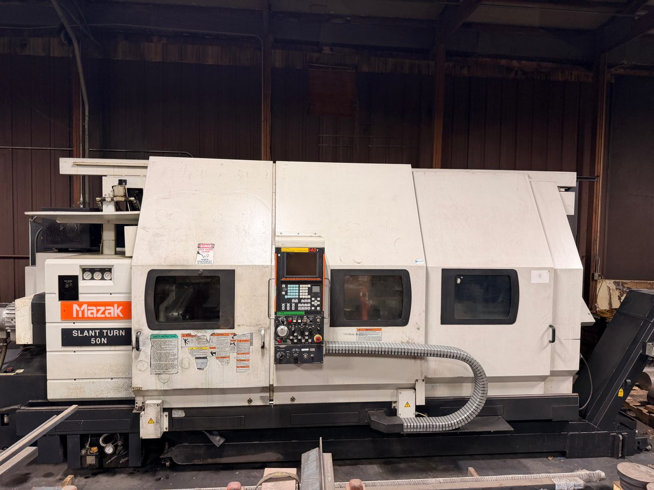 Mazak Slant Turn 50NR CNC Lathe, 2006 - 7.1" Bore, Chip Conveyor