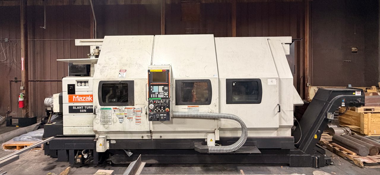 Mazak Slant Turn 50NR CNC Lathe, 2006 - 7.1" Bore, Chip Conveyor