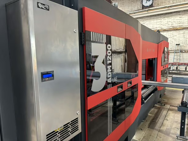 Akyapak 3ADM 1200 3-Spindle 10-Axis CNC Drilling Line, 2025 - 51" x 23" AST1300 Double Miter Bandsaw, Chip Conveyor, Transfer Tables