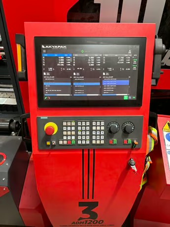 Akyapak 3ADM 1200 3-Spindle 10-Axis CNC Drilling Line, 2025 - 51" x 23" AST1300 Double Miter Bandsaw, Chip Conveyor, Transfer Tables - Image 10