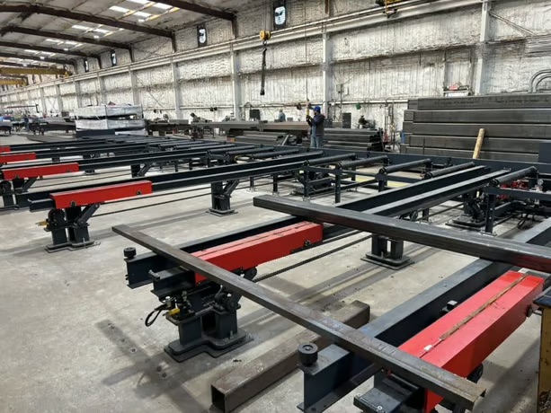 Akyapak 3ADM 1200 3-Spindle 10-Axis CNC Drilling Line, 2025 - 51" x 23" AST1300 Double Miter Bandsaw, Chip Conveyor, Transfer Tables - Image 7