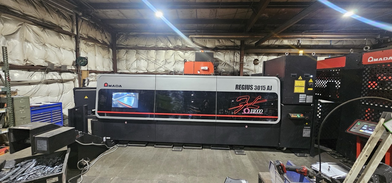 12,000 Watt Amada Regius 3015AJ Fiber Laser, 2023 - 5'x10', Low Hours, W/ AMS3015CL Single Pallet Automation