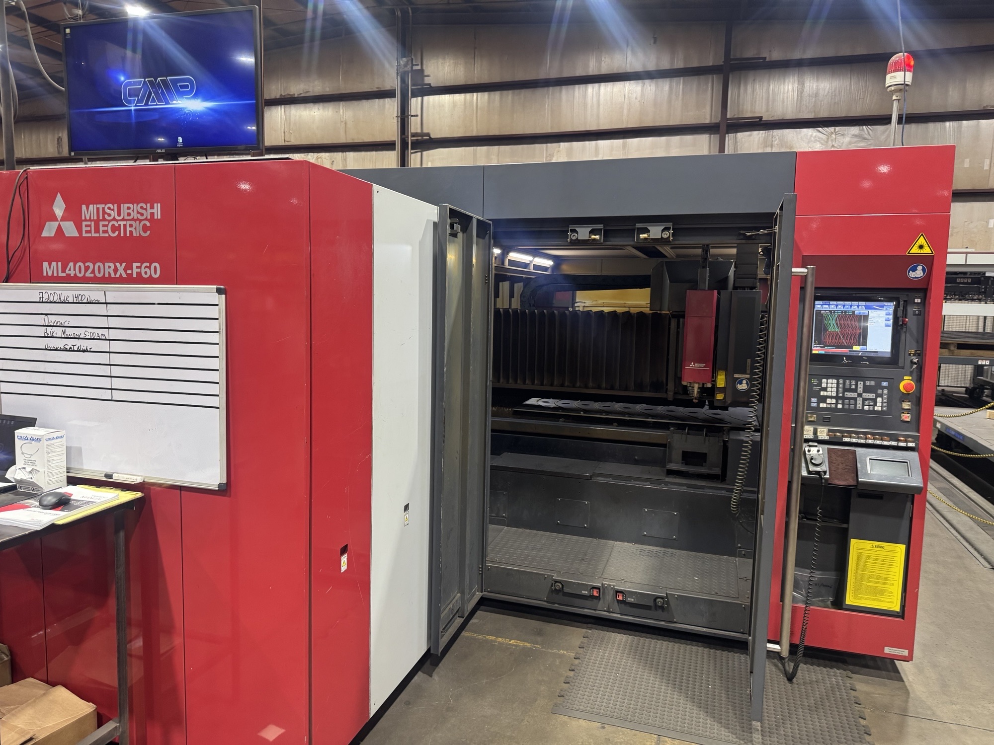 8,000 Watt Mitsubishi ML4020RX-F60 Fiber Laser, 2020 - 6'x12' Table, Dust Collector, Chiller, Pallet Changer