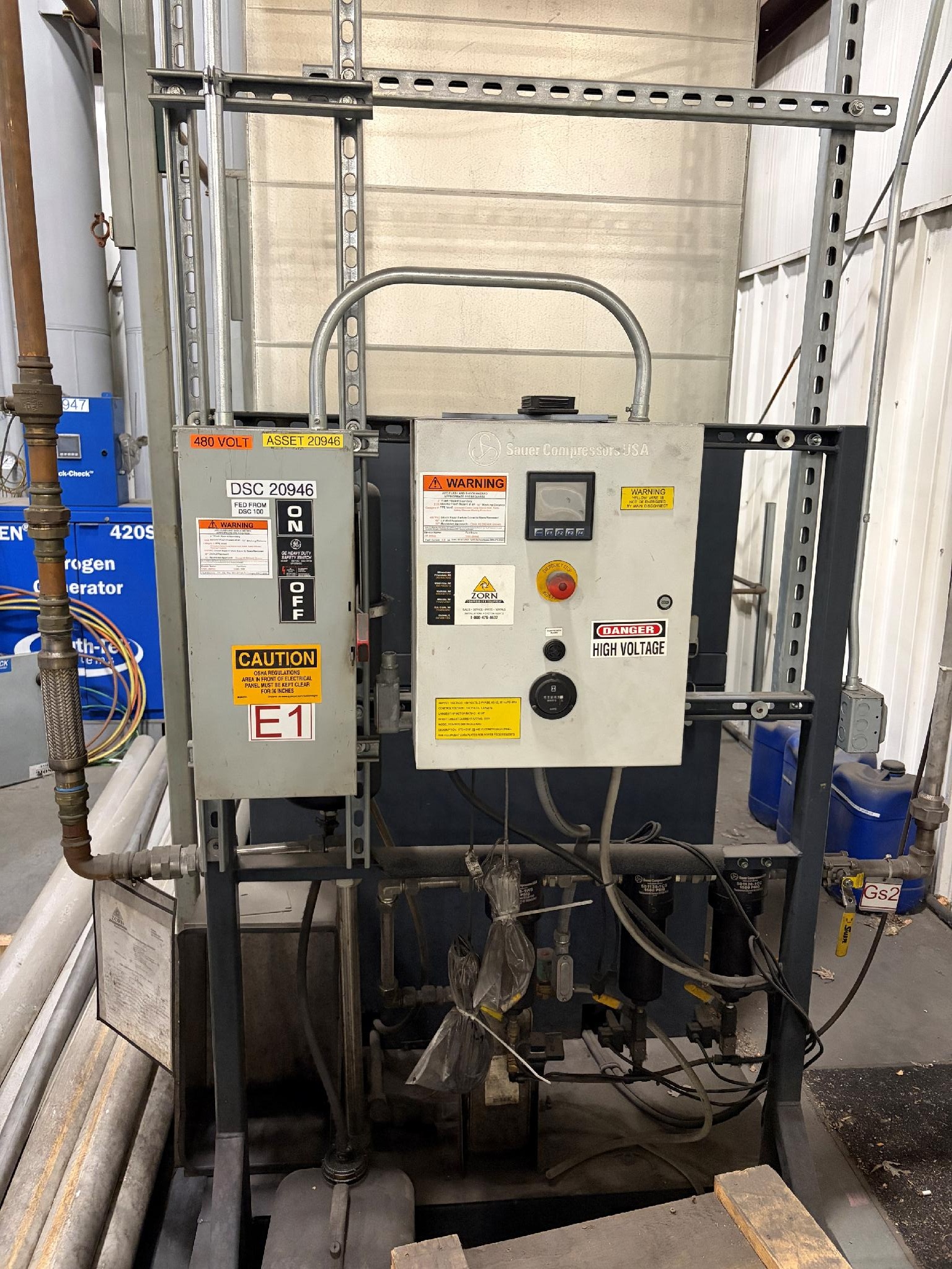 South-Tek Systems N2-GEN 420S-1T3 PSA Nitrogen Generator, 2018 - 40 HP Sauer High-Pressure Air Compressor, ASME-Code Nitrogen/Air Storage Vessels - Image 5
